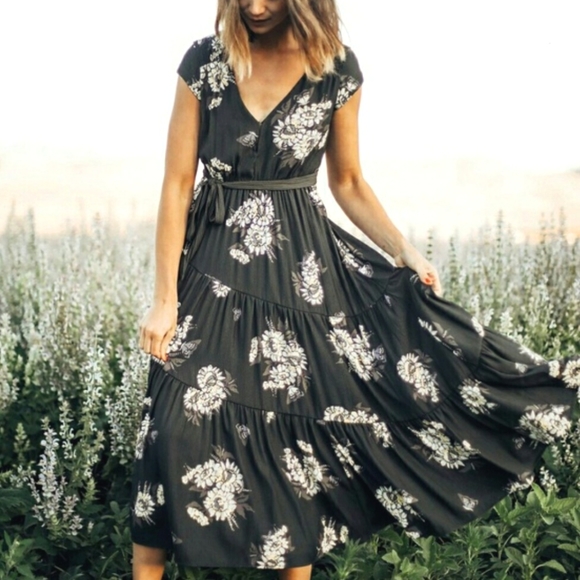 Free People All I Got Printed Maxi Dress - Black 0